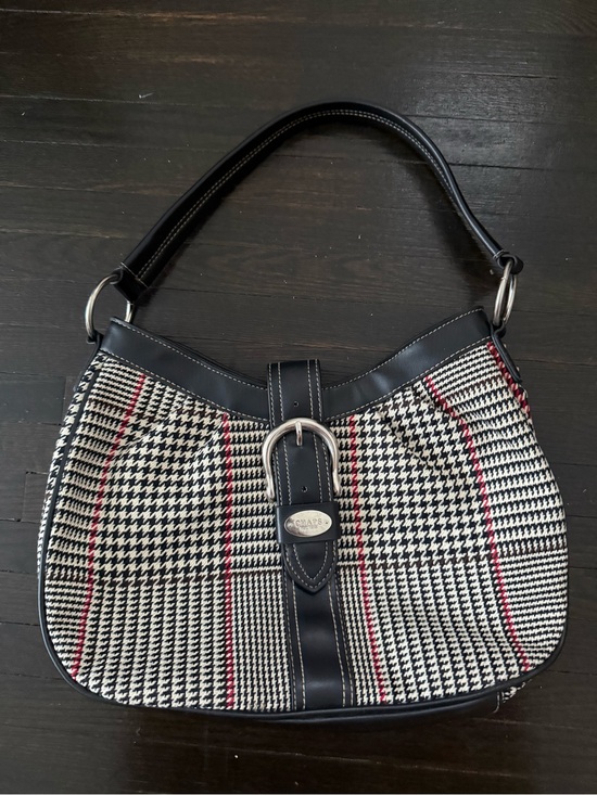 Chaps Handbags - Chaps Black & White Houndstooth Hobo with Red Stripes